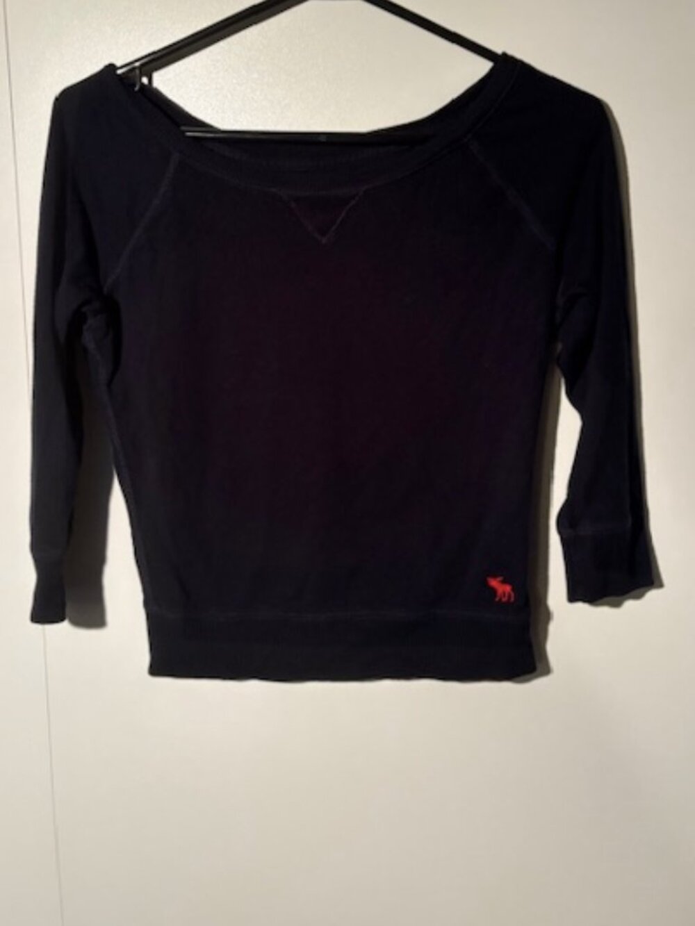 Navy-Blue Wide-Neck 3-quarter Sleeved Shirt from Abercrombie